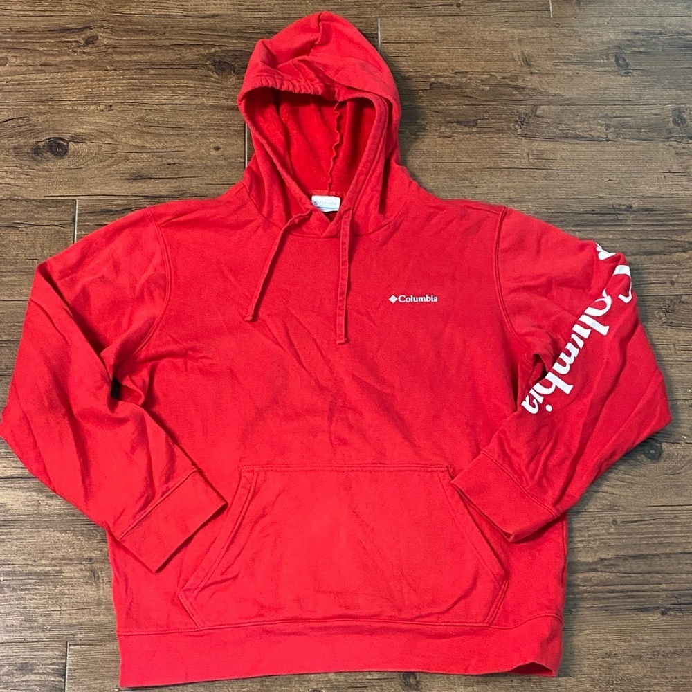 Columbia Red Hooded Pullover with Logo Sleeve L